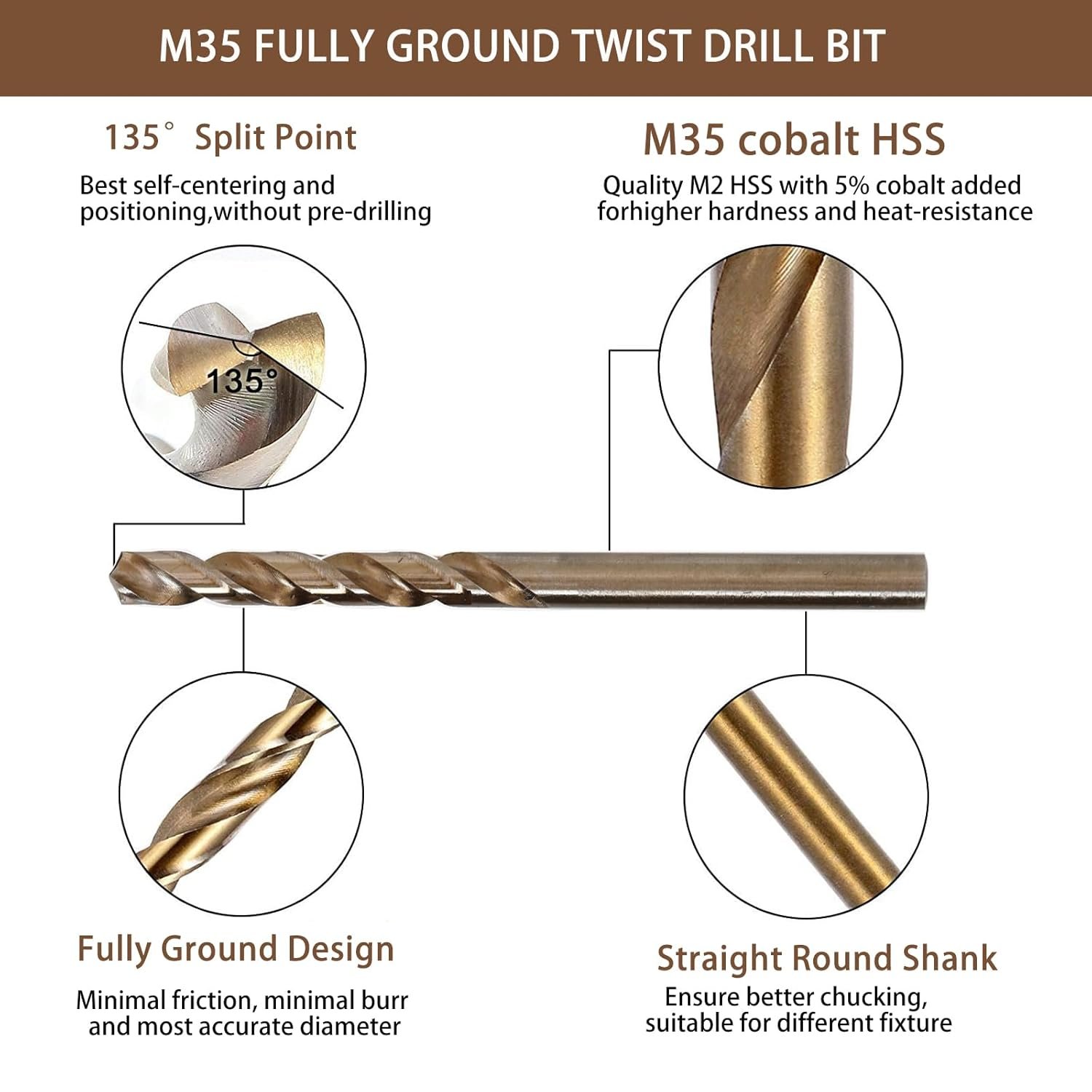 5pcs 25/64 inch(10mm) cobalt drill bits, m35 hss high speed steel for drill/driver stainless steel heavy duty twist steel drill bits - Laty Machine 5pcs 25/64 inch(10mm) cobalt drill bits, m35 hss high speed steel for drill/driver stainless steel heavy duty twist steel drill bits