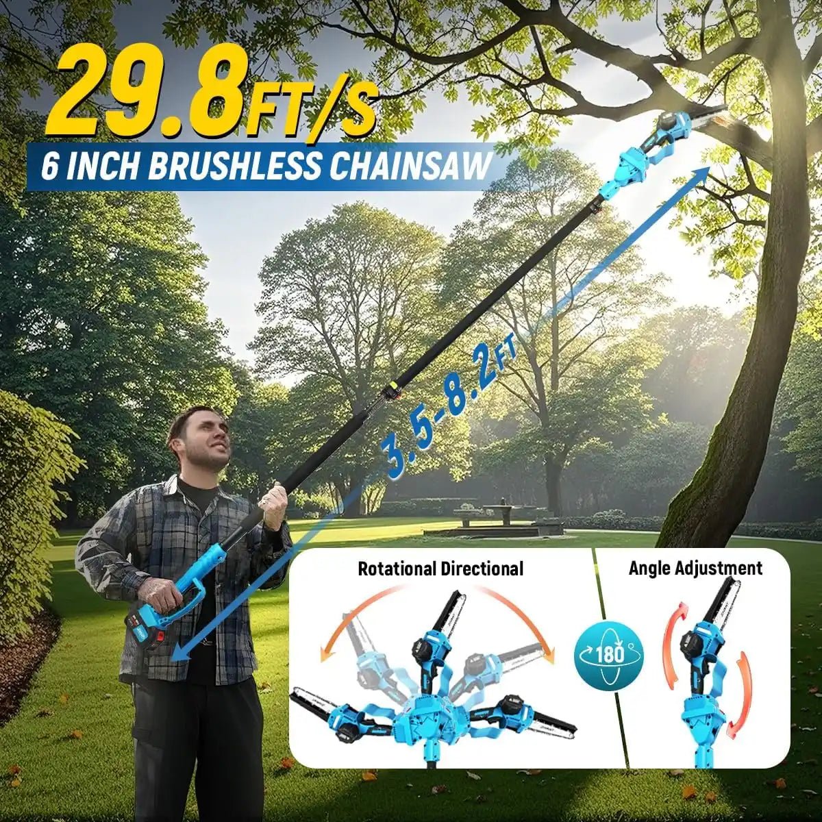 pole saw for tree trimming,15 foot reach pole tree trimmer,6inch electric pole chainsaw for branch and wood cutting with portable bag and 20v 4a battery jovant - Laty Machine pole saw for tree trimming,15 foot reach pole tree trimmer,6inch electric pole chainsaw for branch and wood cutting with portable bag and 20v 4a battery jovant