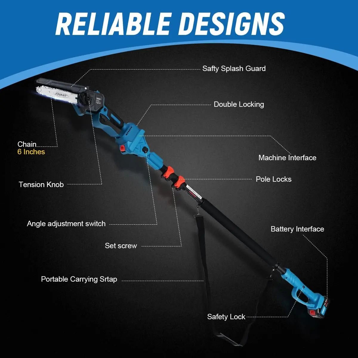 pole saw for tree trimming,15 foot reach pole tree trimmer,6inch electric pole chainsaw for branch and wood cutting with portable bag and 20v 4a battery jovant - Laty Machine pole saw for tree trimming,15 foot reach pole tree trimmer,6inch electric pole chainsaw for branch and wood cutting with portable bag and 20v 4a battery jovant