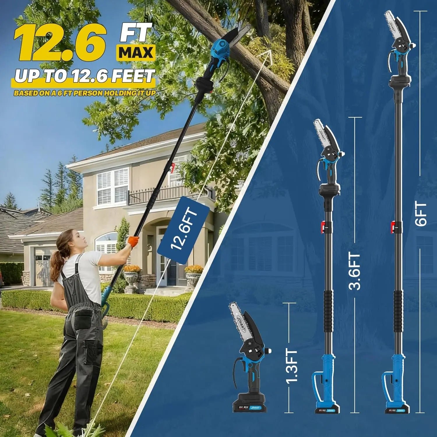 6 inch electric pole saws for tree trimming, 2 in 1 cordless mini chainsaw, pole saw battery powered with dual batteries lightweight for women garden yard wood cutting - Laty Machine 6 inch electric pole saws for tree trimming, 2 in 1 cordless mini chainsaw, pole saw battery powered with dual batteries lightweight for women garden yard wood cutting